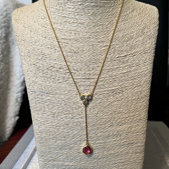 REAL SIMPLE STYLE TALIA NWT YELLOW GOLD-PLATED & PINK/CLEAR CRYSTALS NECKLACE - Picture 9 of 14